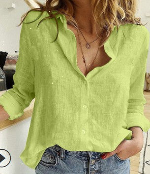 Lapel Long Sleeve Shirt Fashion Solid Color Button Top Women's Clothing