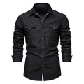 Men's Long-sleeved Denim Shirt Casual Solid Button Slim Tops Clothing